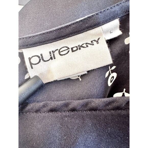 Pure DKNY Asymmetrical Black Silk Dress NWT Sleeveless Mixed Print size Large - Picture 11 of 11